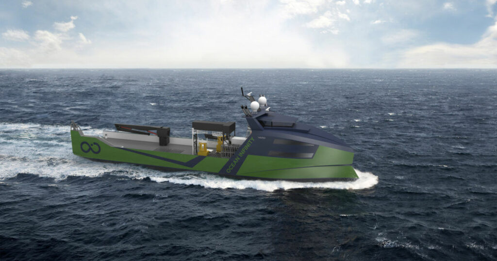 Image montrant un navire robotique marin pour Ocean Infinity (avec l'aimable autorisation du groupe VARD)